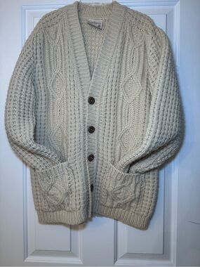 Gaeltarra Ireland Aran Knit Cardigan Sweater 100 Percent Wool